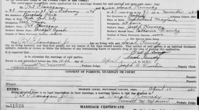 Just Found: Marriage Record For My Flanagan And Kennedy Great-Grandparents