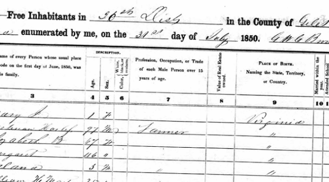Harless Ferdinand Household 1850 US Census