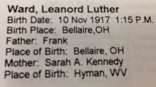 Leonard Luther Ward. Birth record transcribed from the Bellaire Health Department. Manuscript, Family History Library.