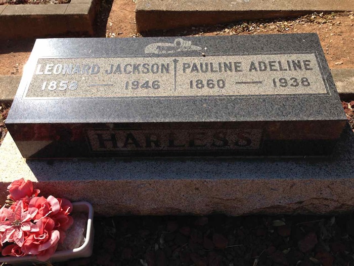Headstone Leonard Jackson Harless and Pauline Adeline Gann