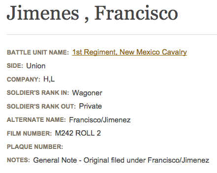 Francisco Jimenez - Civil War Soldiers and Sailors Datbase