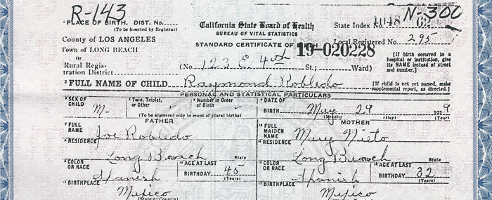 Benjamin Robledo, Birth Certificate