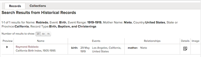 Robledo-Nieto - 1919 - CA Birth Index - Family Search