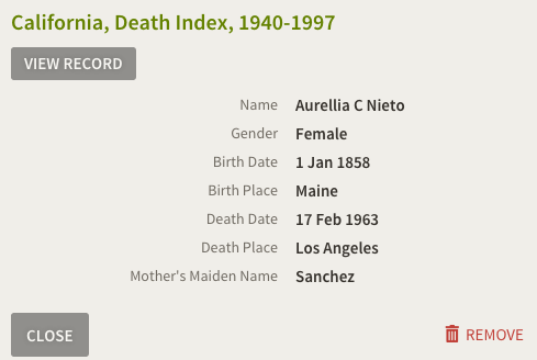 Aurelia Compean, California Death Index
