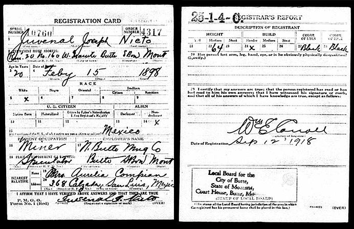 Juvenal Nieto, WWI Draft Registration Card