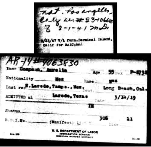 With Whom Did 2nd Great Grandmother Maria Aurelia Compean Immigrate from Mexico in 1919?