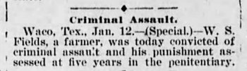 William Sanford Fields - Austin Weekly Statesman Jan 20 1898