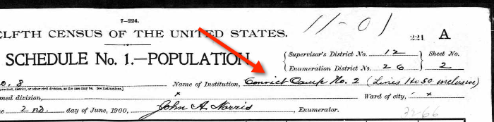 1900 US Census, Convict Camp 1