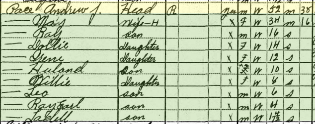 Andrew Jackson Pace Household 1930 US Census