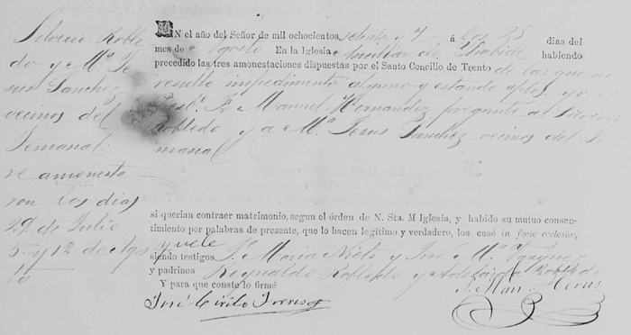 Confirming the 1877 Marriage Date of 2nd Great Grandparents Silverio and Maria Jesus Sanchez